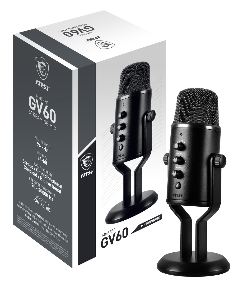 MSI Immerse GV60 Microphone de Streaming et Gaming, Noir