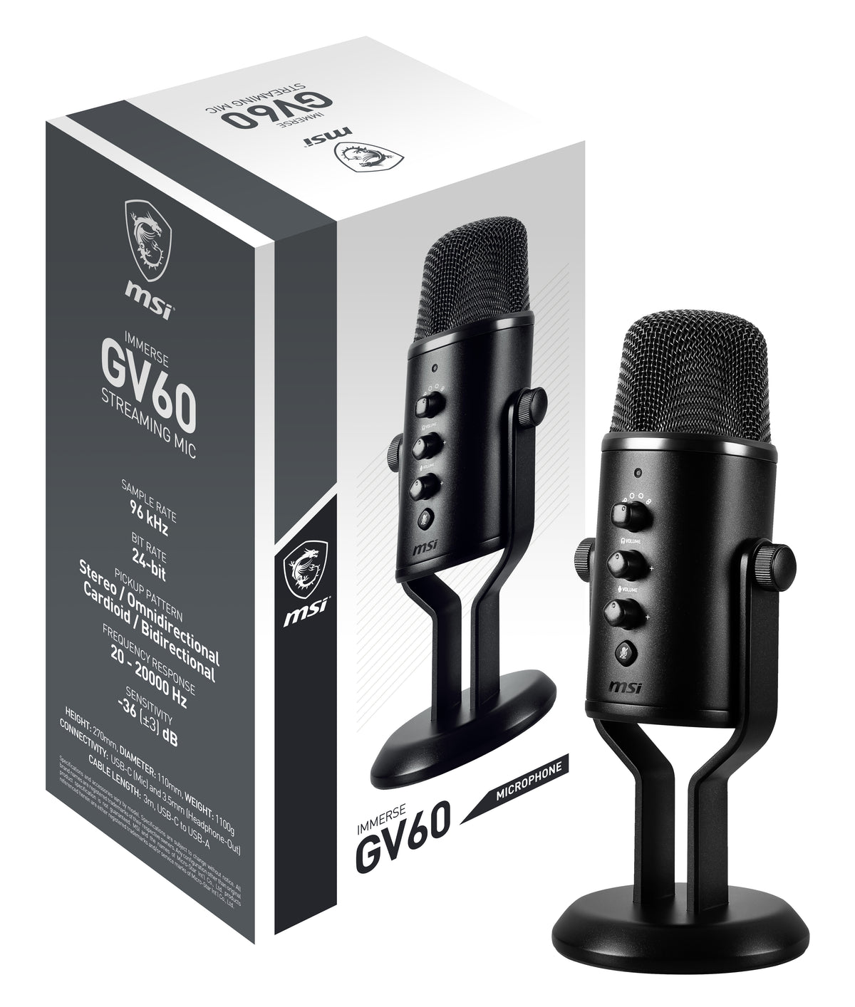MSI Immerse GV60 Microphone de Streaming et Gaming, Noir
