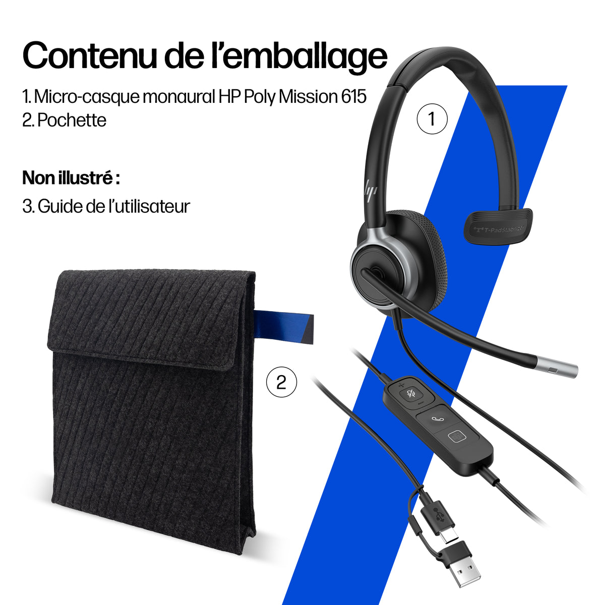 HP Poly Mission 615 Micro-casque Filaire USB Monaural