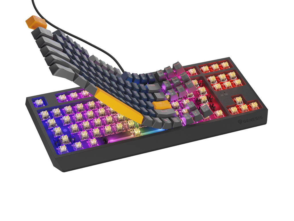 GENESIS THOR 230 TKL clavier Gaming USB + RF Wireless + Bluetooth QWERTY Noir, Bleu, Gris, Orange