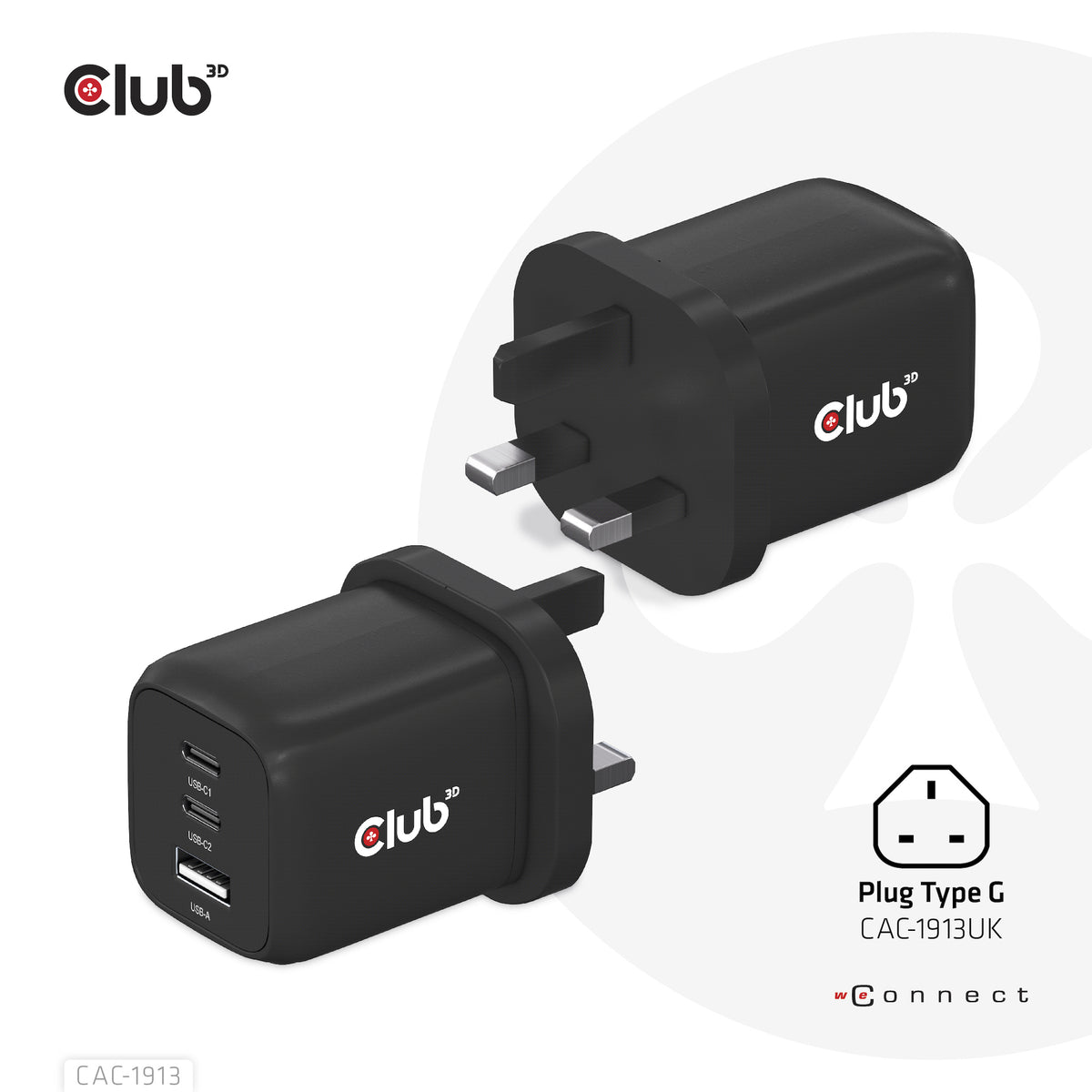 CLUB3D CAC-1913 Chargeur Universel Secteur Charge Rapide, 2 Ports USB-C, Noir
