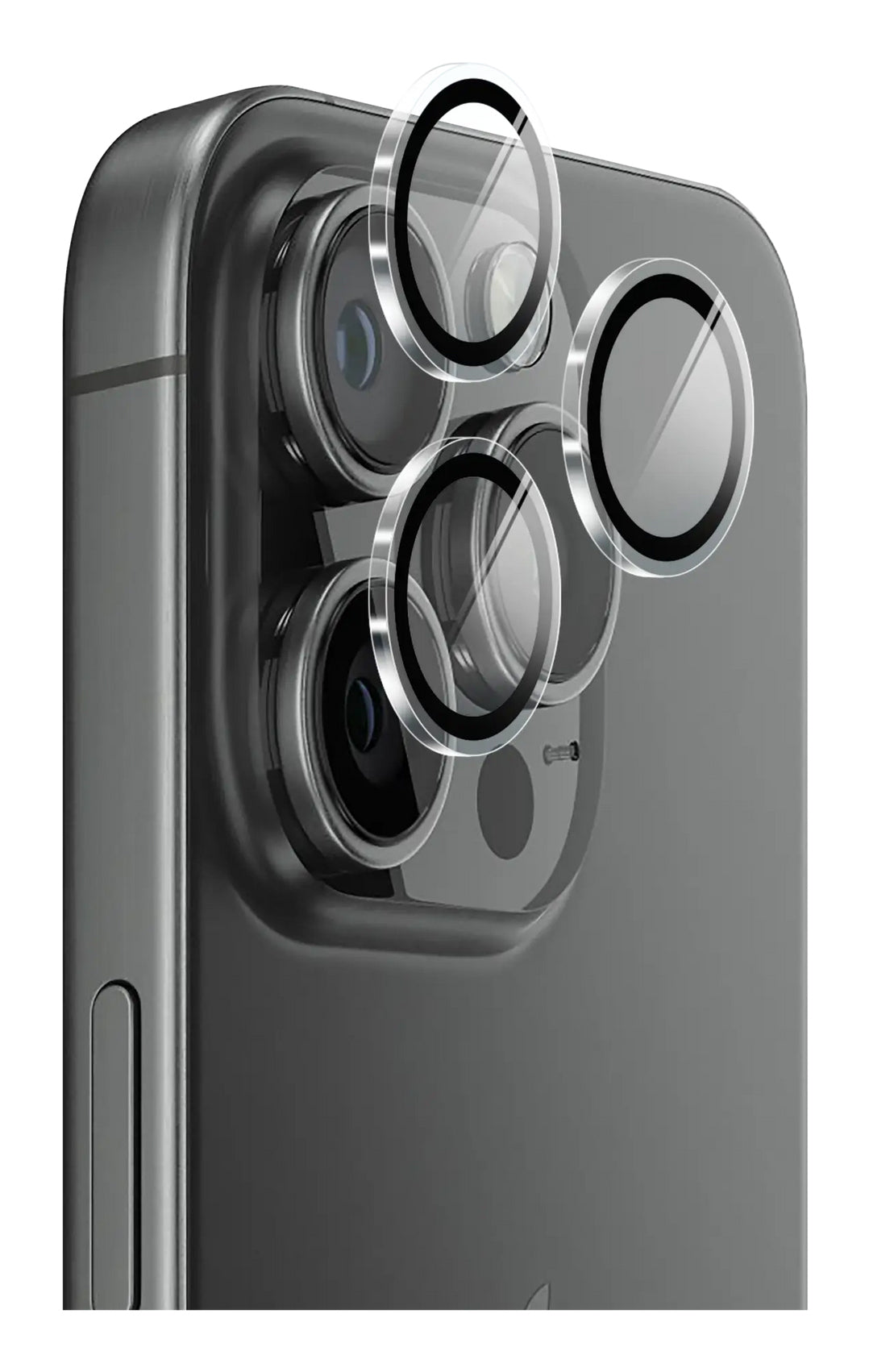 Protecteur d'Objectif Caméra Eco-Lens pour iPhone 15 Pro, Verre Trempé, Noir Transparent, 1 Pièce