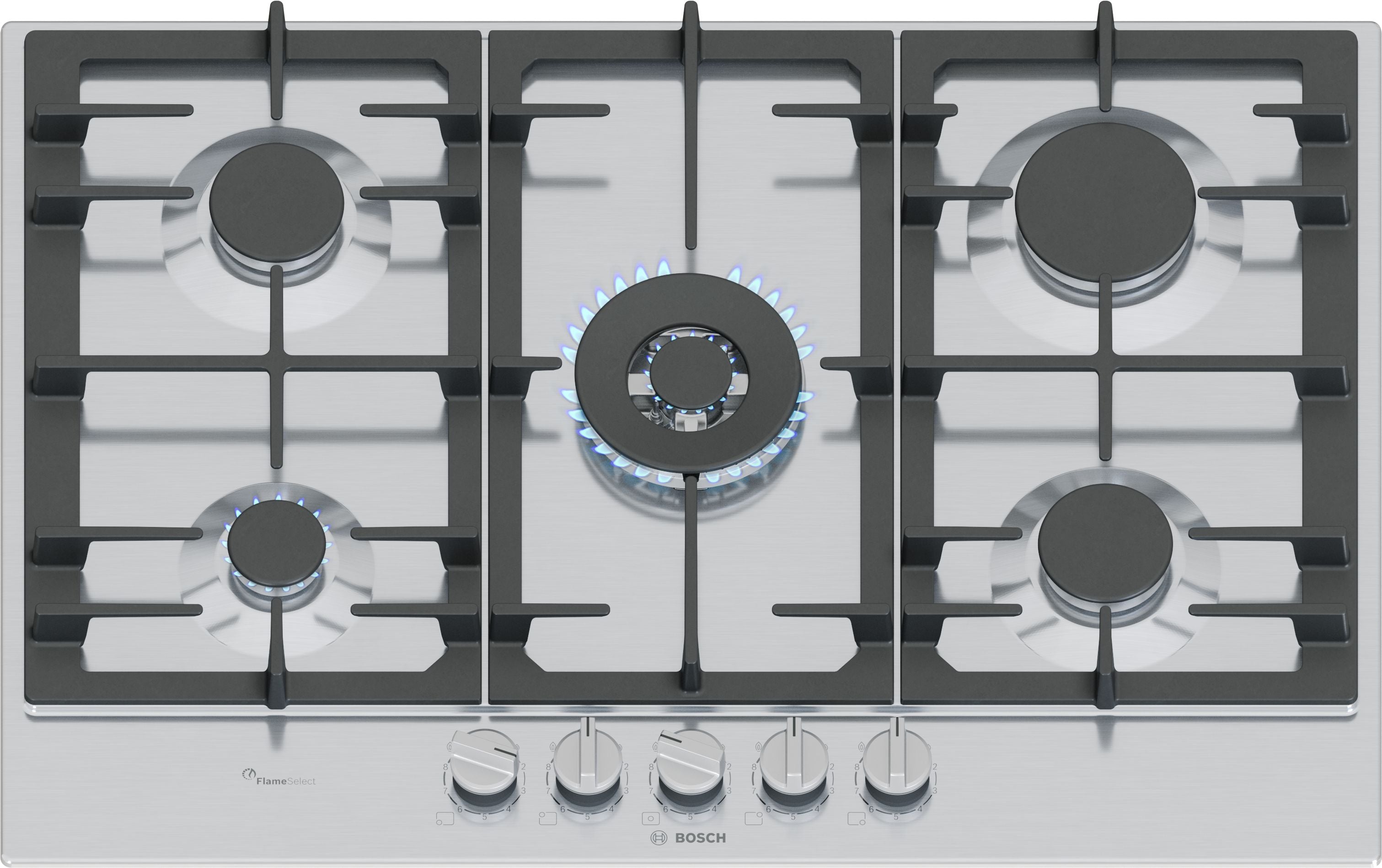 Bosch Bosch Serie 6 PCQ7A5I90 plaque Acier inoxydable Intégré 75 cm Gaz 5 zone(s)