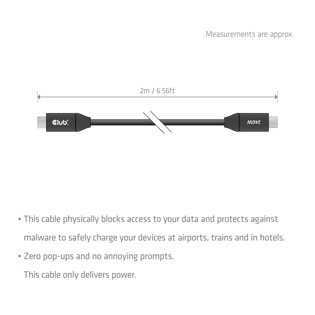 CLUB3D Câble USB-C® sécurisé 240 W sans transmission de données, 2 m / 6,56 pi