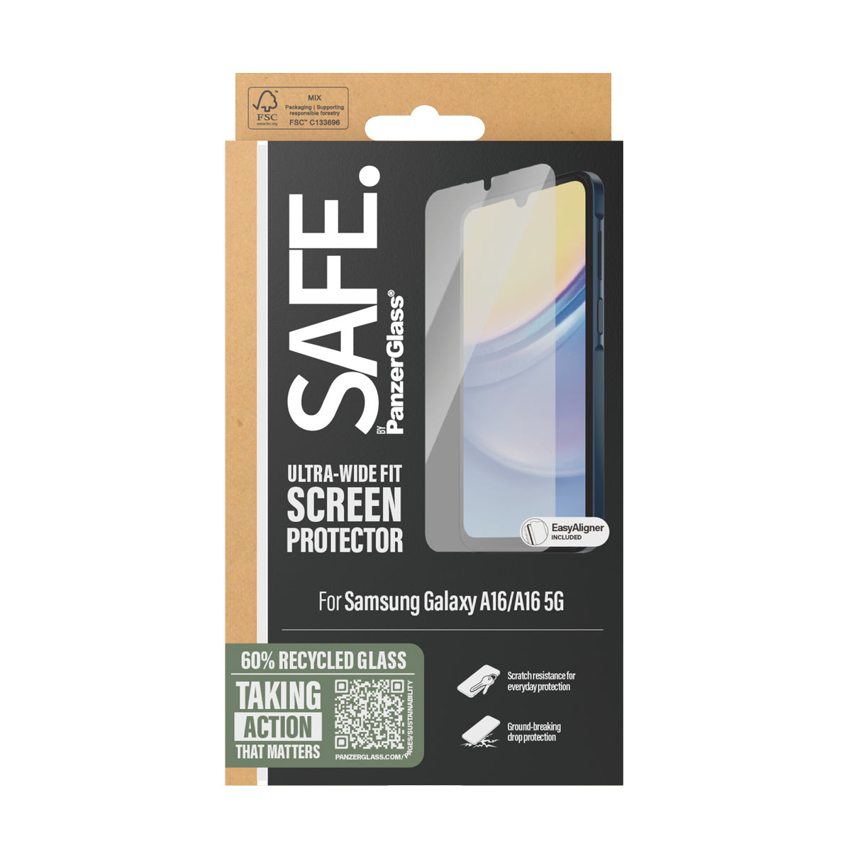 PanzerGlass PanzerGlass SAFE. by ® Screen Protector Samsung Galaxy A16 | A16 5G | Ultra-Wide Fit Protection d'écran transparent 1 pièce(s)