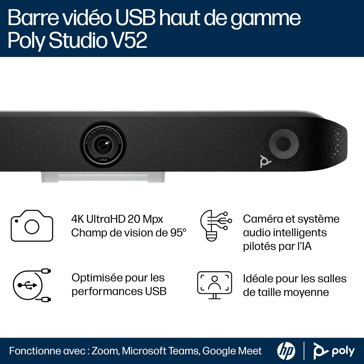HP Poly Barre de visioconférence USB Poly Studio V52 - vue 3