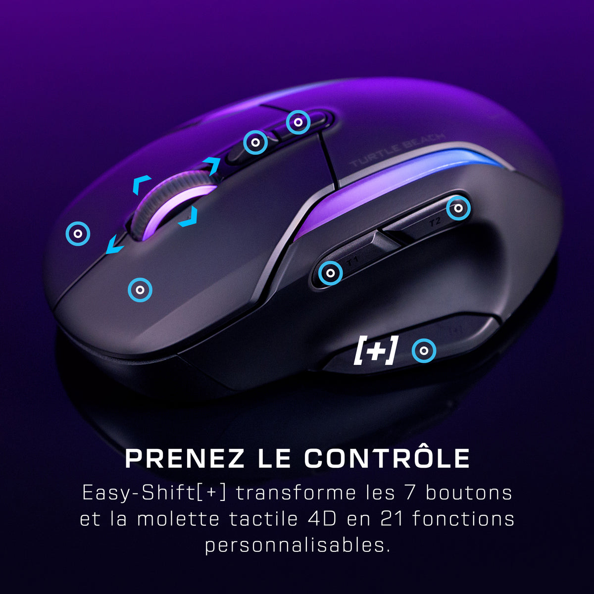 Turtle Beach Kone II Air Souris Gaming Sans Fil RGB Ergonomique, 26 000 DPI, Batterie 350h, Molette 4D Free-Spin, Noir
