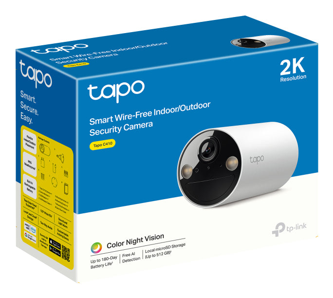 TP-Link Tapo C410 Caméra de Sécurité IP Extérieure, Résolution 2304 x 1296 pixels, Forme Balle, Blanc