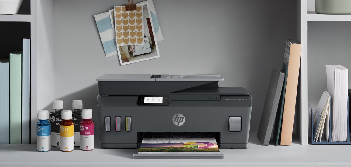 HP Smart Tank Plus 570 Imprimante Multifonction Couleur Sans Fil, Copieur et Scanner