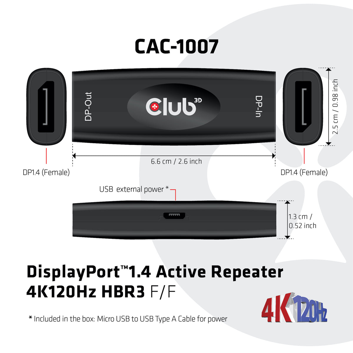 CLUB3D CAC-1007 Adaptateur Changeur de Genre DisplayPort, Noir