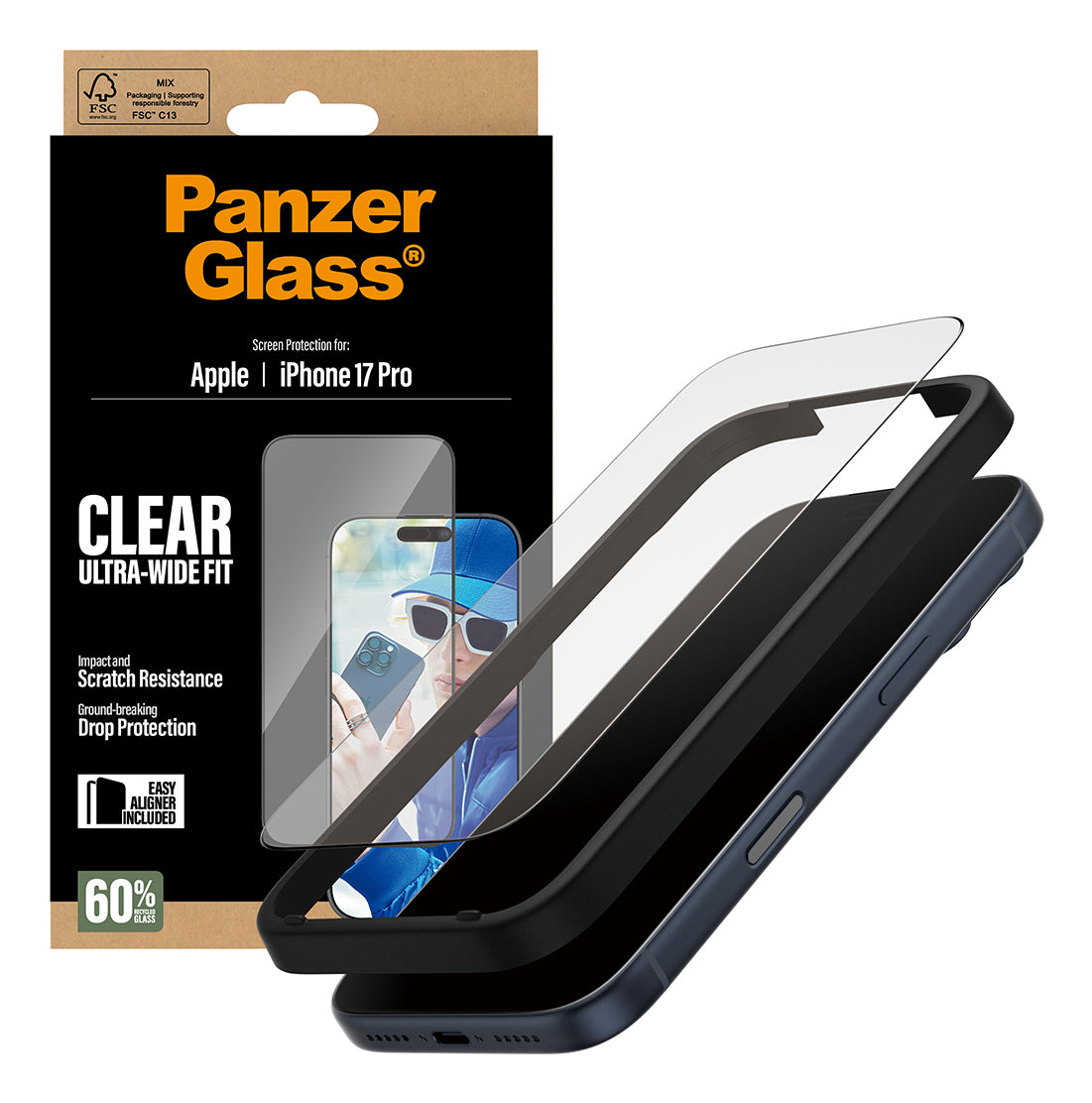 PanzerGlass ® Screen Protector iPhone 17 Pro | Ultra-Wide Fit w. EasyAligner Protection d'écran transparent Apple 1 pièce(s)