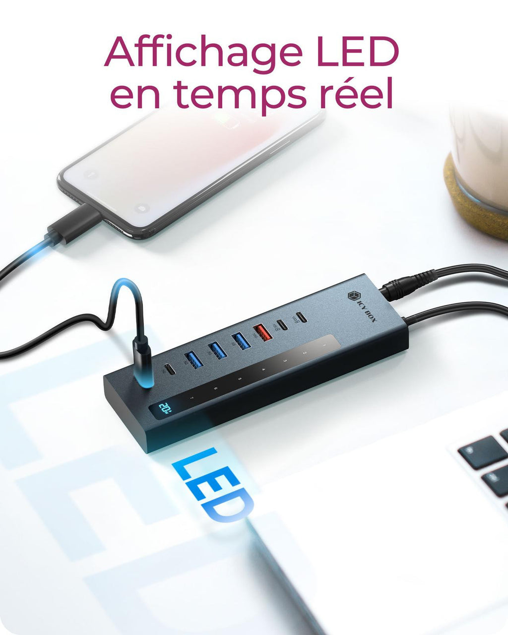 ICY BOX Hub 9-en-1 avec Power Delivery et connexion hôte Type-C/Type-A