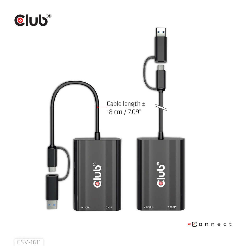 CLUB3D CSV-1611 Adaptateur Graphique USB 4K 3840 x 2160 pixels, Noir