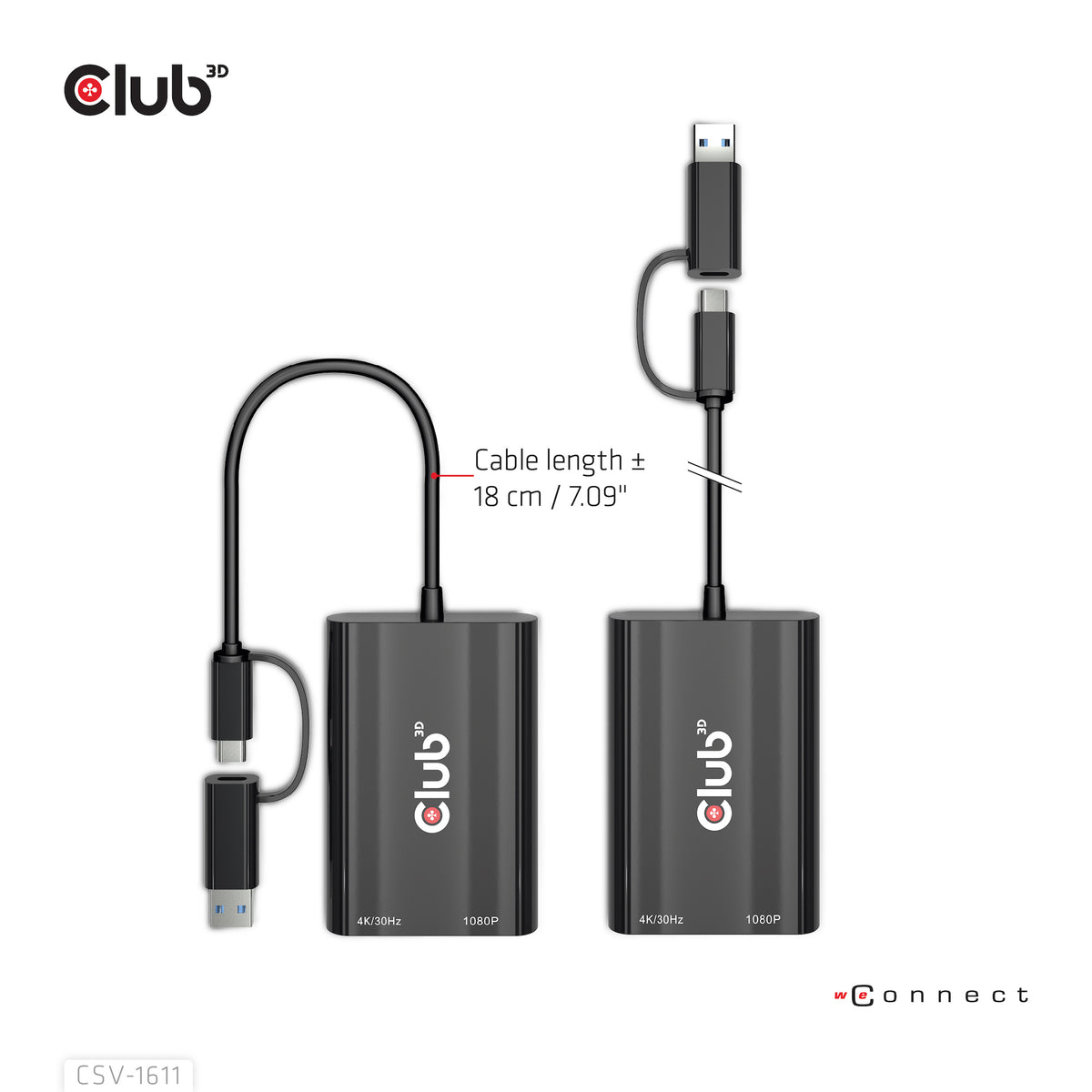 CLUB3D CSV-1611 Adaptateur Graphique USB 4K 3840 x 2160 pixels, Noir