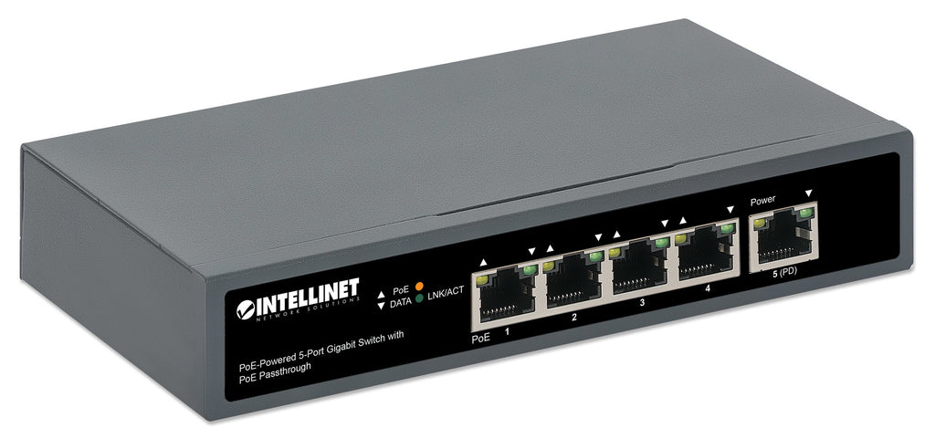 Intellinet Commutateur Réseau Gigabit 5 Ports PoE Passthrough, 1 Port PD PoE++ 95W, 4 Ports PSE, Budget 65W