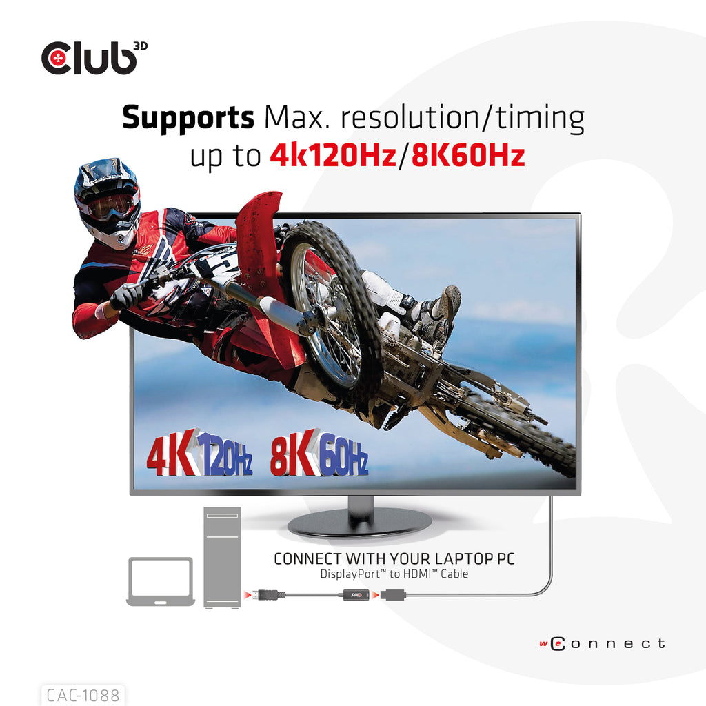 CLUB3D CAC-1088 Câble Adaptateur DisplayPort vers HDMI, Noir, 0,21 m