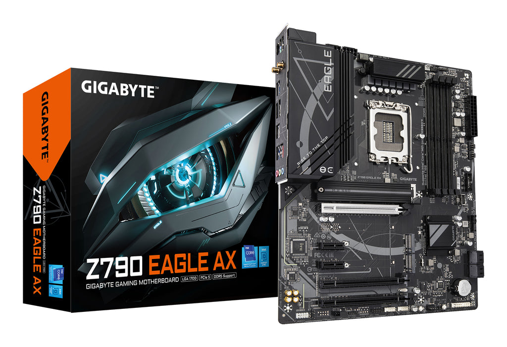 GIGABYTE Z790 EAGLE AX Carte mère - Prend en charge les processeurs Intel Core de 14e génération, VRM numérique 12+1+1 phases, jusqu'à 7600 MHz DDR5 (OC), 3xPCIe 4.0 M.2, Wi-Fi 6E, LAN 2.5GbE, USB 3.2 Gen 2