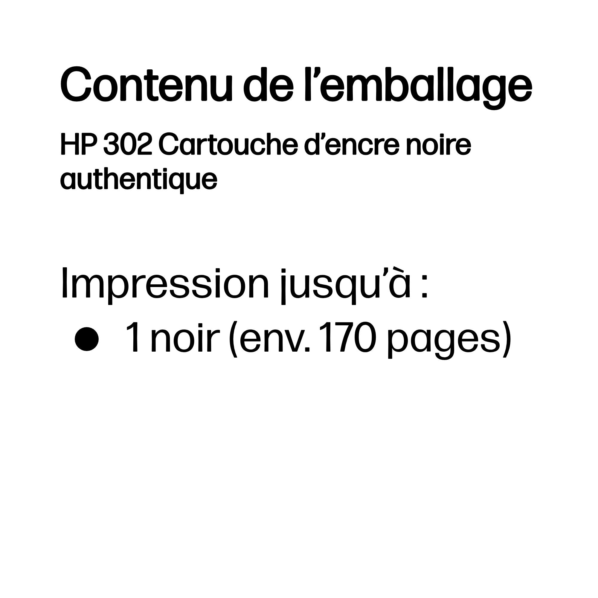 HP 302 Cartouche d’encre noire authentique