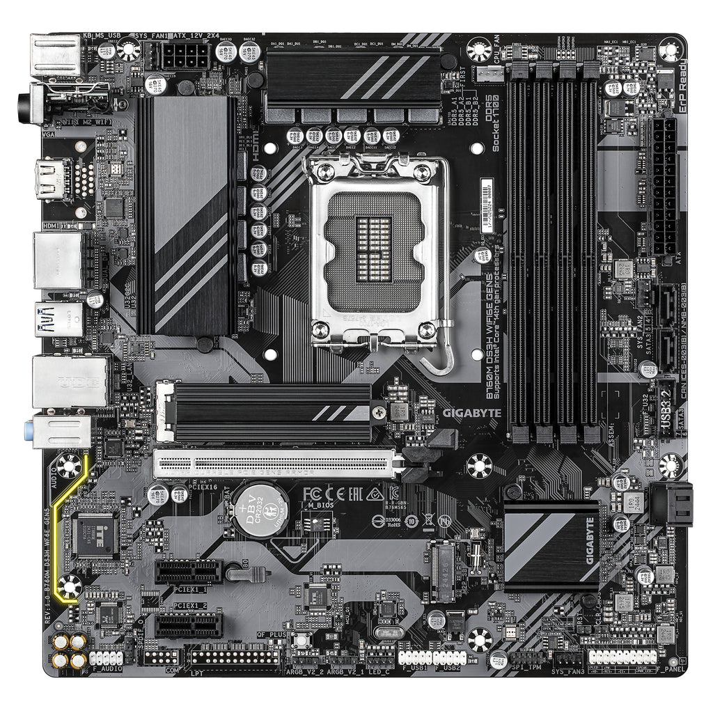 GIGABYTE B760M DS3H WIFI6E GEN5 Carte Mère – Compatible avec les processeurs Intel Core 14e génération, VRM numérique 6+2+1 phases, jusqu’à 5600 MHz DDR5, 2 x M.2 PCIe 4.0, Wi-Fi 6E, LAN 2.5 GbE, USB 3.2 Gen2 - vue 2
