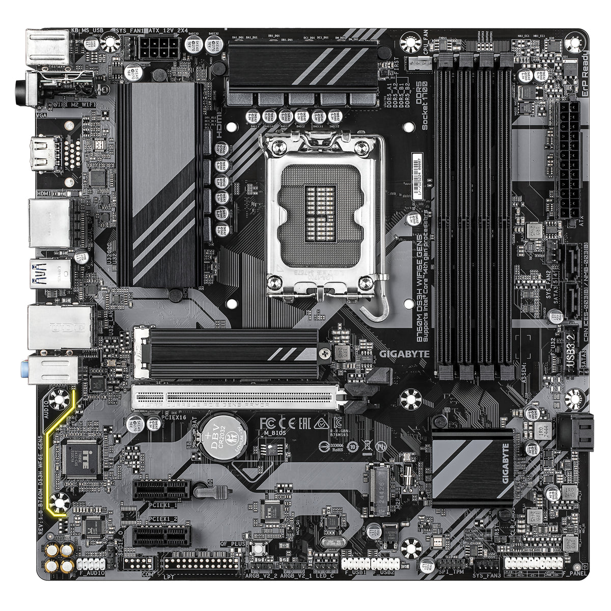 GIGABYTE B760M DS3H WIFI6E GEN5 Carte Mère – Compatible avec les processeurs Intel Core 14e génération, VRM numérique 6+2+1 phases, jusqu’à 5600 MHz DDR5, 2 x M.2 PCIe 4.0, Wi-Fi 6E, LAN 2.5 GbE, USB 3.2 Gen2 - vue 2