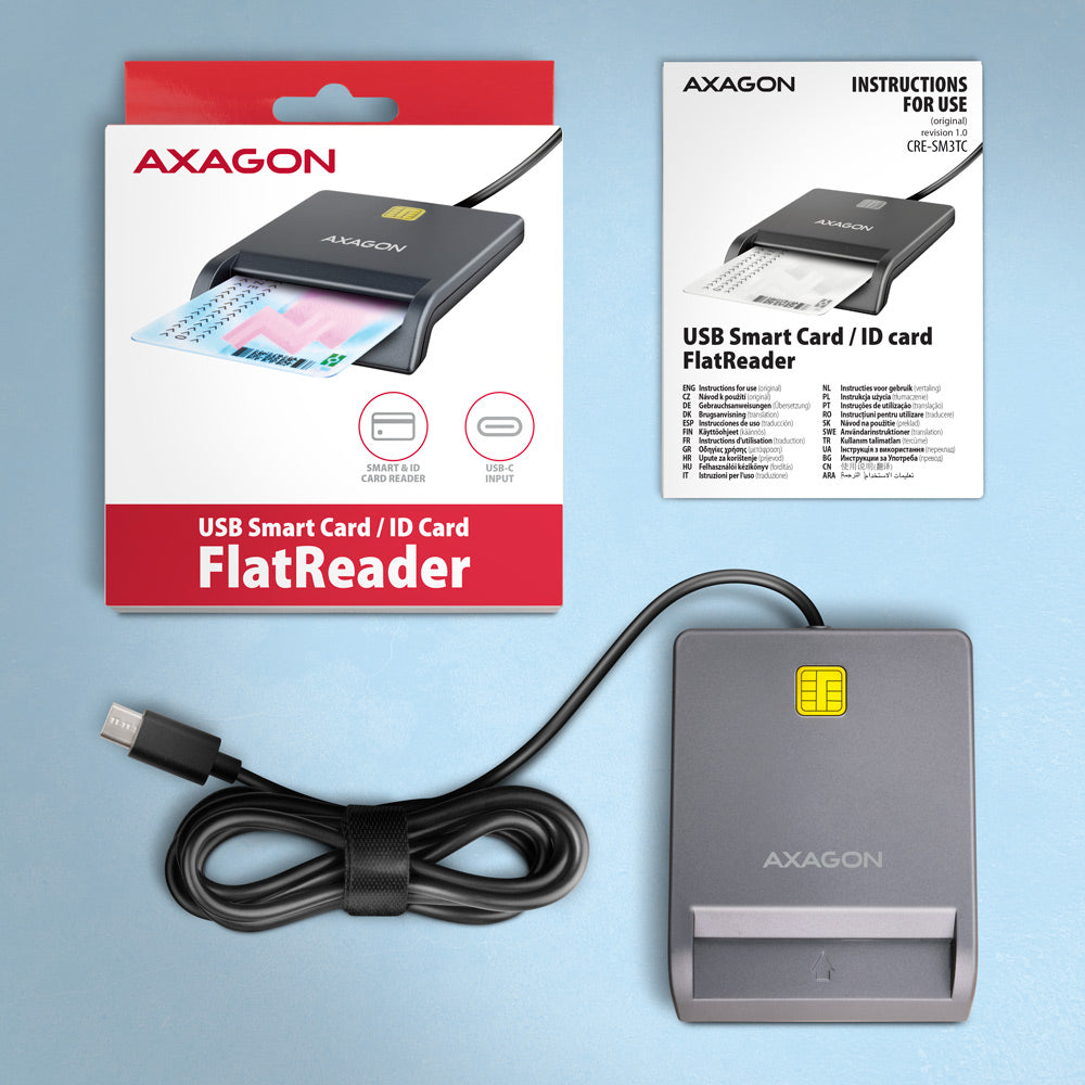 Axagon CRE-SM3TC lecteur de cartes à puce Intérieure USB USB Type-C Gris