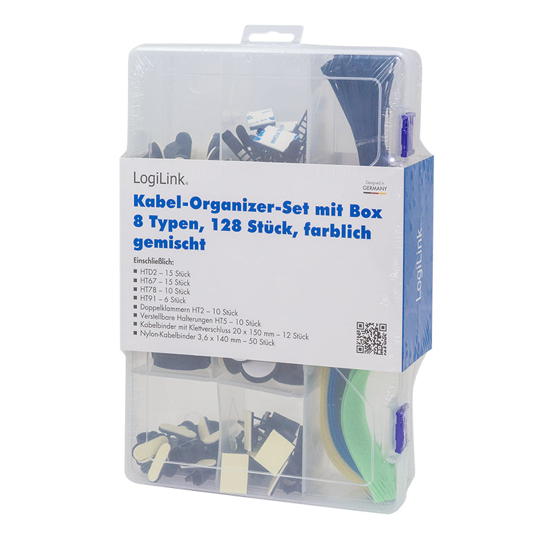 LogiLink KAB0084 Range-Câbles Universel, Pinces de Câble Multicolores, Lot de 128 Pièces