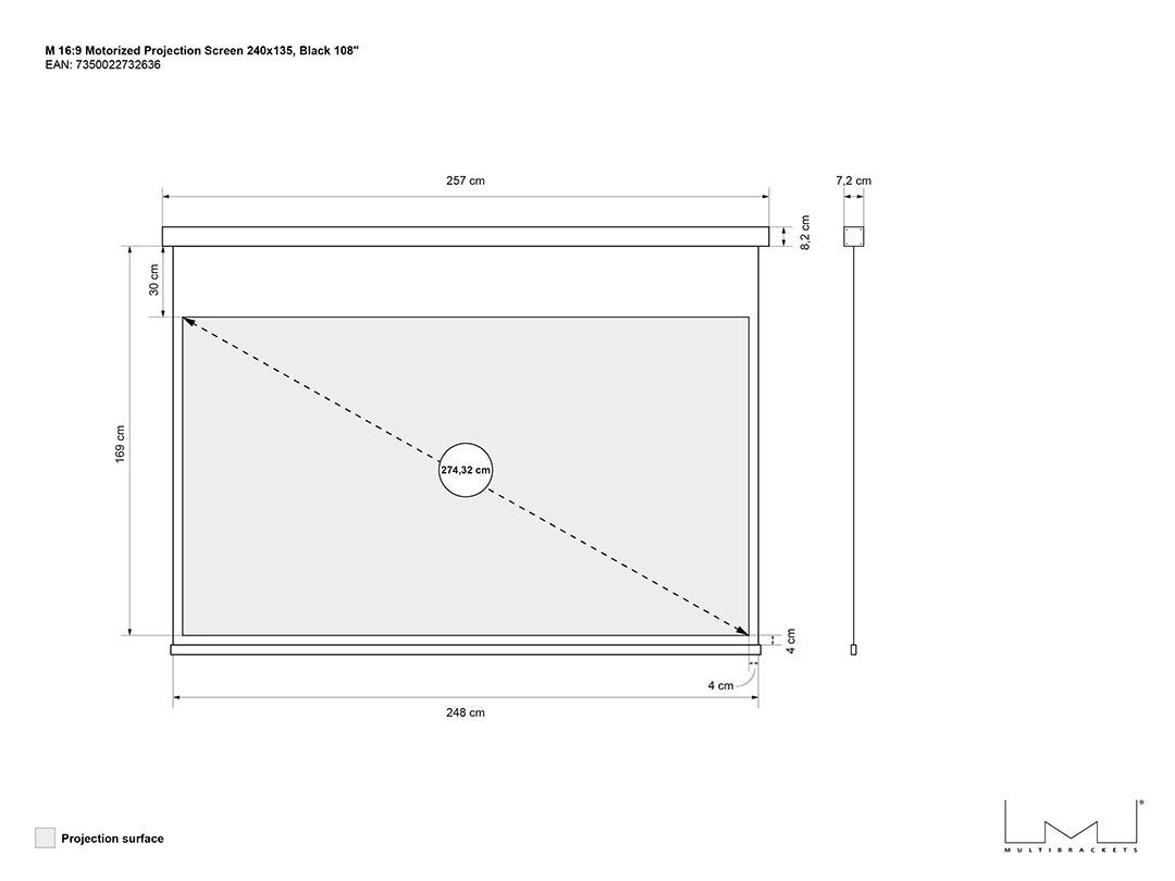 Écran de Projection Motorisé 2,74 m (108") 16:9 Blanc Mat