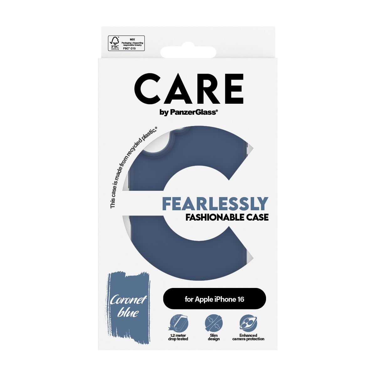 PanzerGlass CARE™ by ® Case Blue iPhone 16 coque de protection pour téléphones portables Housse Bleu