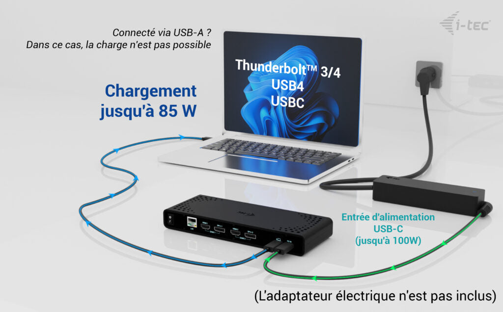 i-tec Station d'accueil Universelle Dual 4K avec Power Delivery 85W