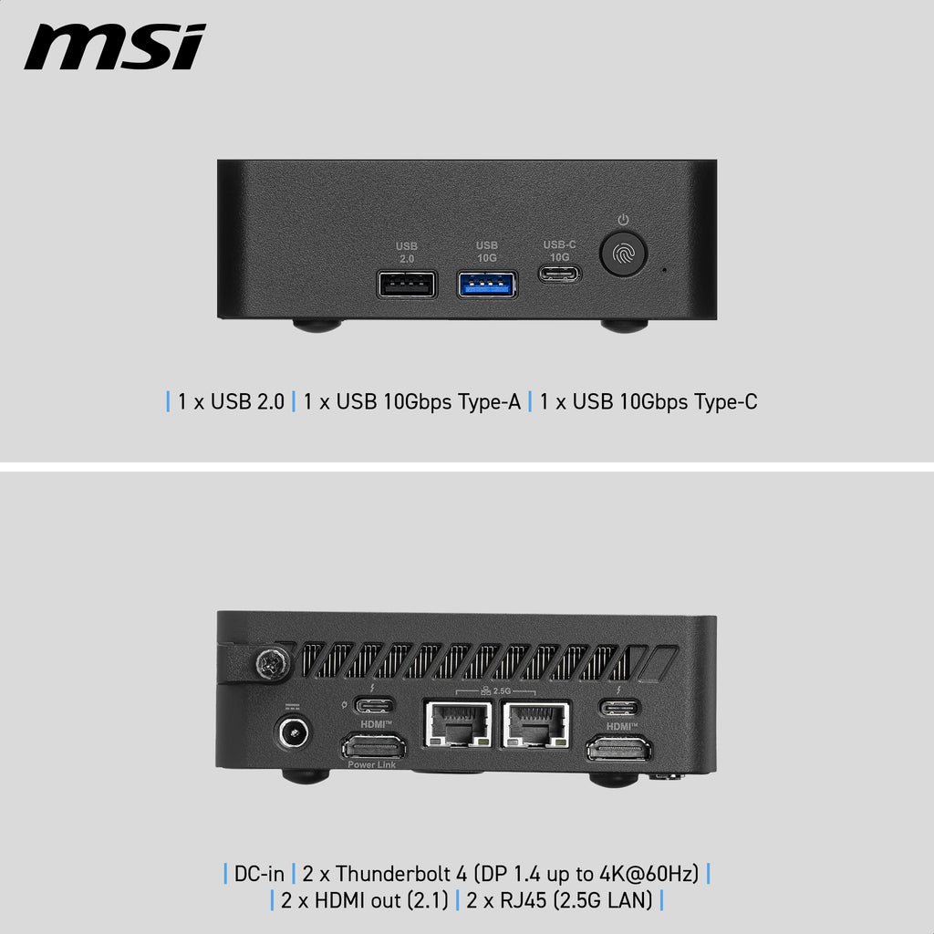 MSI Cubi NUC AI+ 3MG-004EU Copilot+ PC Intel Core Ultra 5 322 16 Go DDR5-SDRAM 512 Go SSD Windows 11 Pro Mini PC Noir