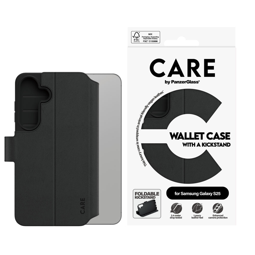 PanzerGlass PanzerGlass CARE™ by ® Wallet Case w. Kickstand Samsung Galaxy S25 coque de protection pour téléphones portables Housse Noir