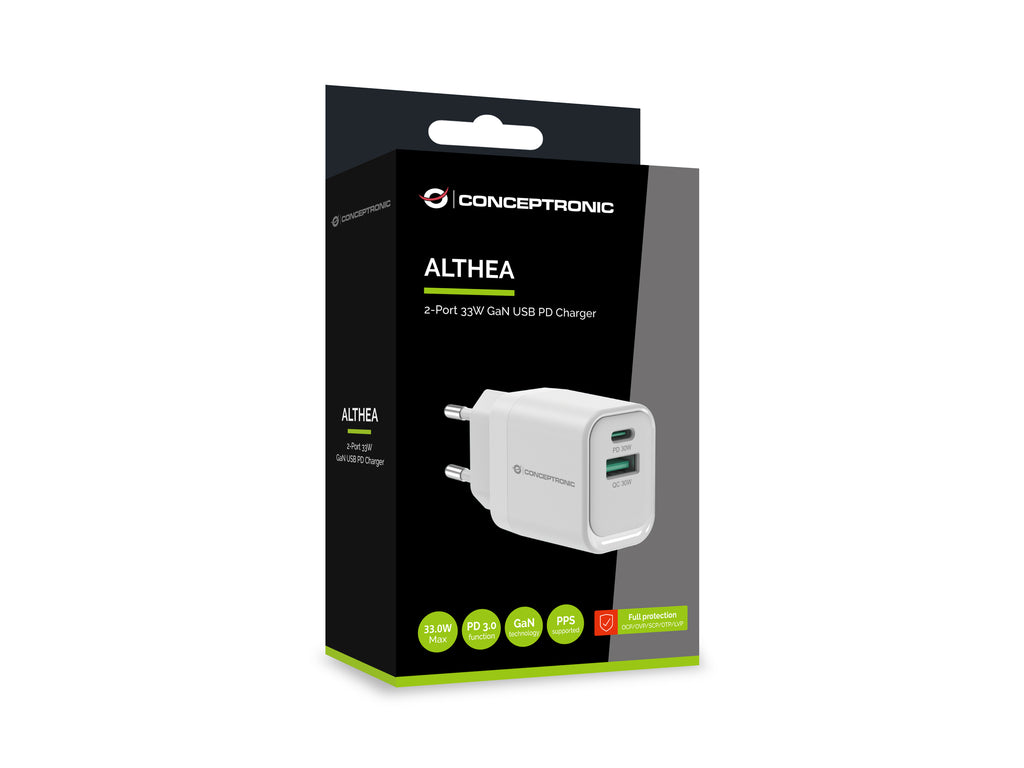 Conceptronic ALTHEA19W33 chargeur d'appareils mobiles Universel Blanc Secteur Charge rapide Intérieure