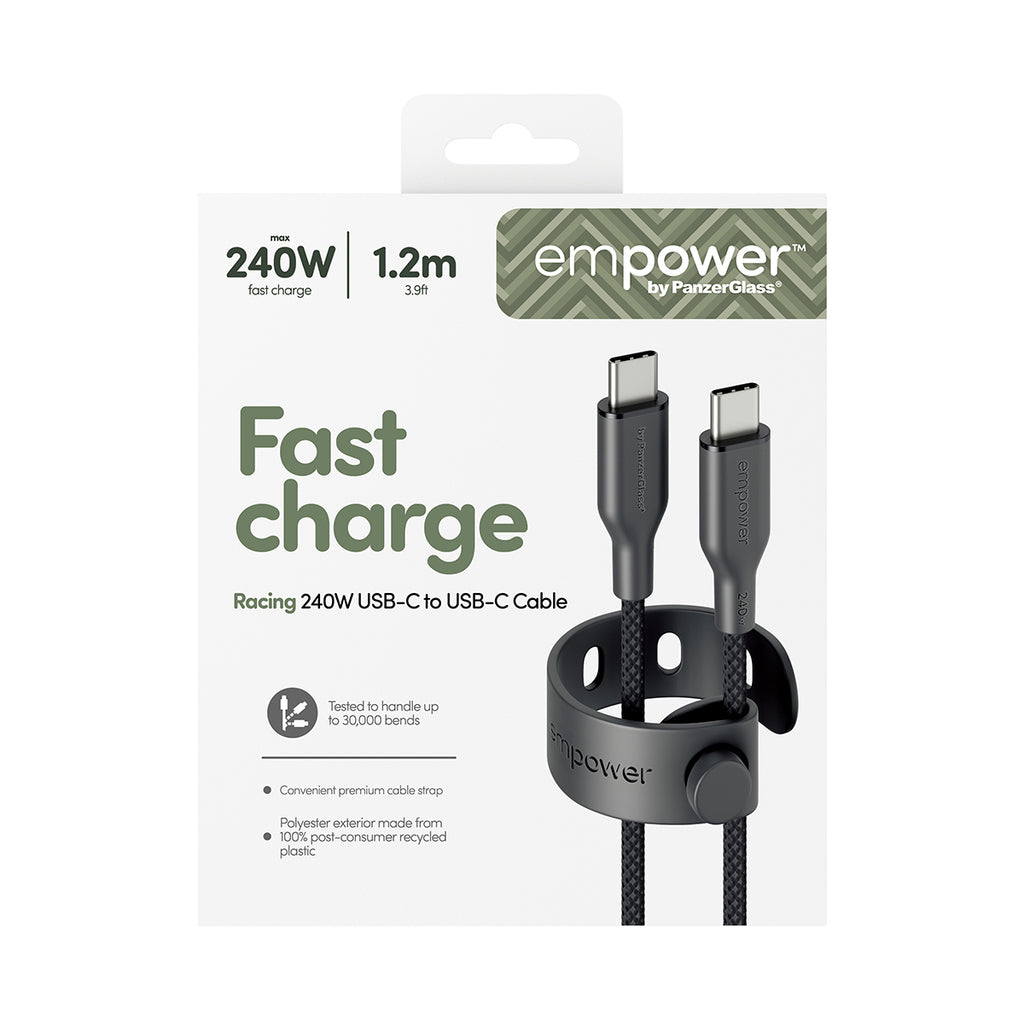 PanzerGlass empower™ by ® Racing 240W USB-C to USB-C Cable | USB 2.0 | 1.2M | Space Black câble USB Noir