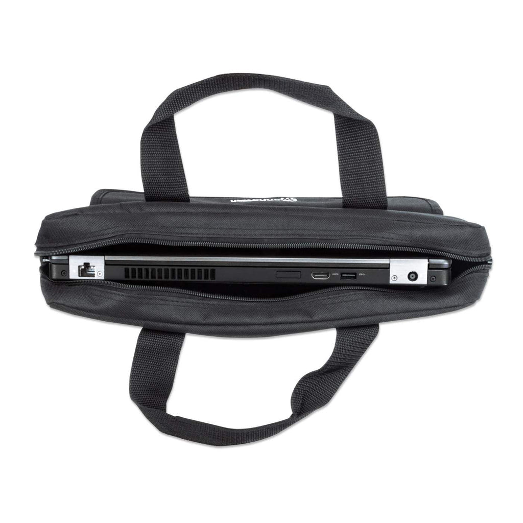 Manhattan Sacoche London pour PC portable 15,6", chargement par le haut, noir, ÉCONOMIQUE, poche accessoires, bandoulière amovible, alternative à Targus TAR300, garantie 3 ans