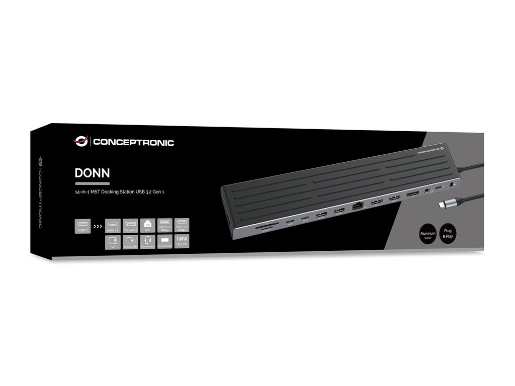 Conceptronic DONN32B Station d'accueil USB 3.2 Gen 1 Type-C, 4K Ultra HD, Gris Argent