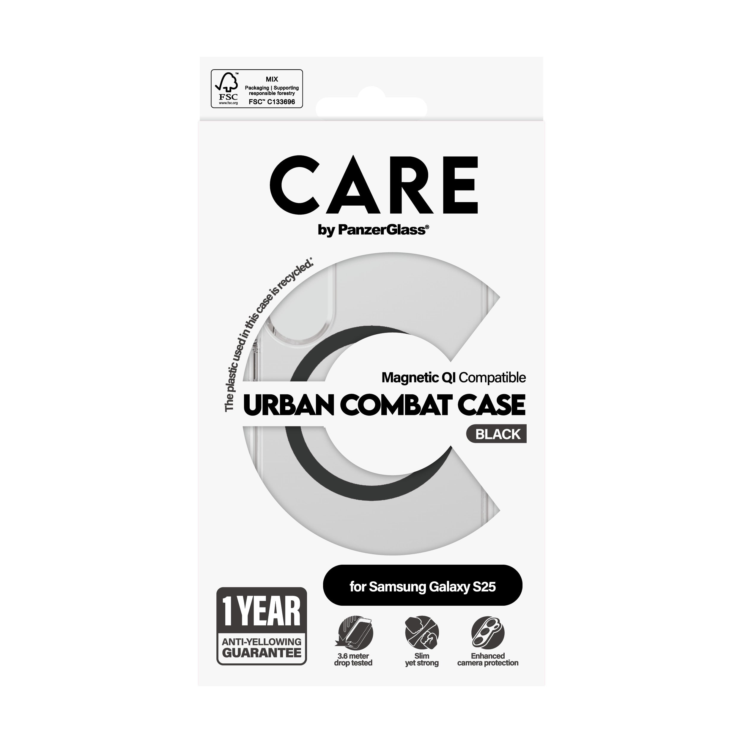 PanzerGlass PanzerGlass CARE™ by ® Urban Combat Case Transparent w. Black Qi Compatible Samsung Galaxy S25 coque de protection pour téléphones portables Housse