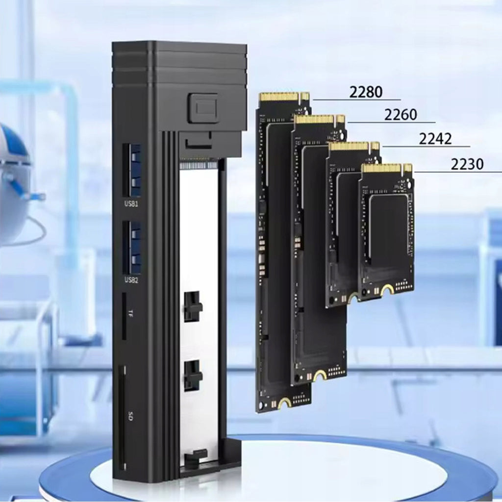 Boîtier pour disque dur HUB USB-C 7-en-1 SSD M.2 NVMe PCIe SATA SD Adaptateur Emplacement M.2 Zenwire HUB63