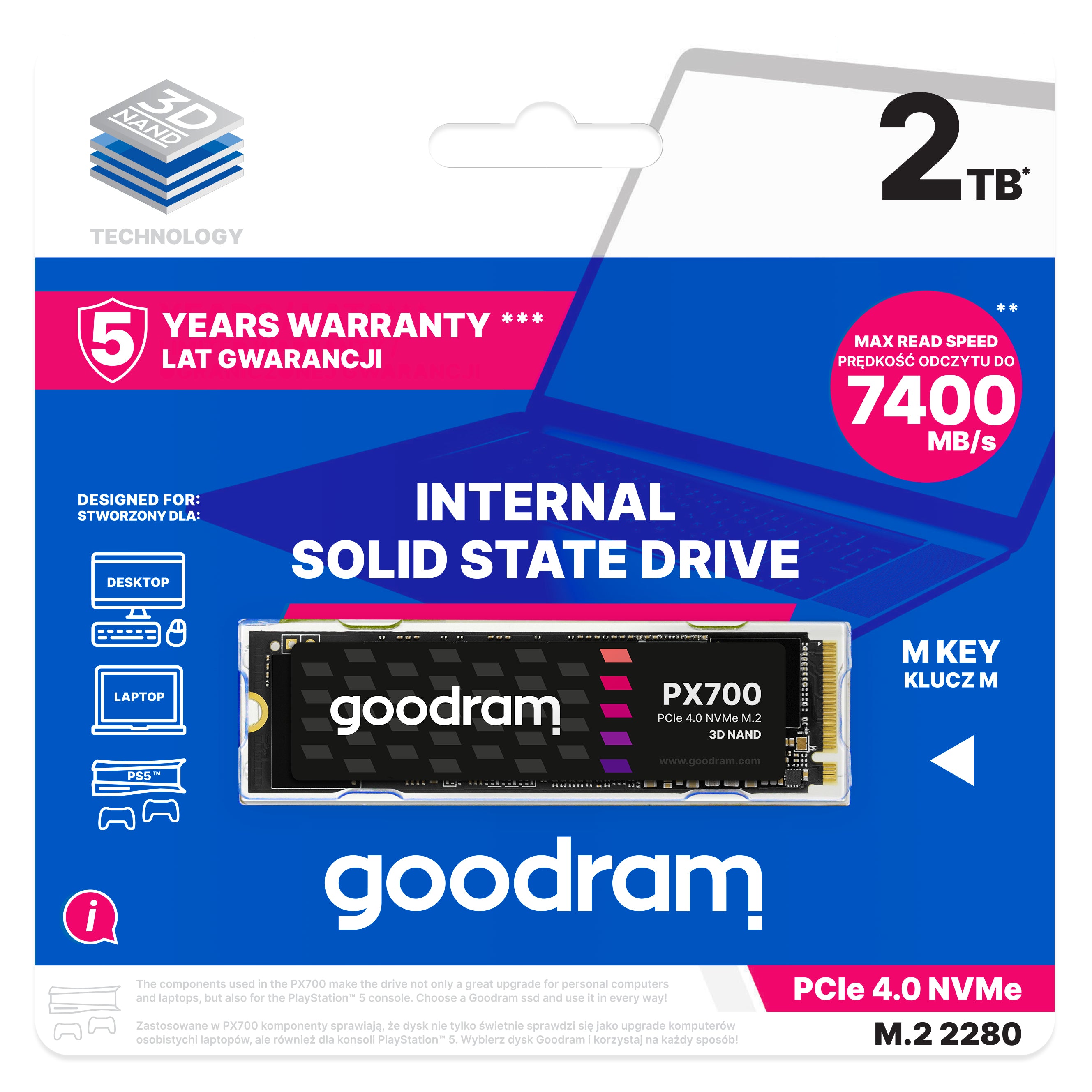 Goodram PX700 SSD SSDPR-PX700-02T-80 disque SSD 2 To M.2 PCI Express 4.0 NVMe 3D NAND
