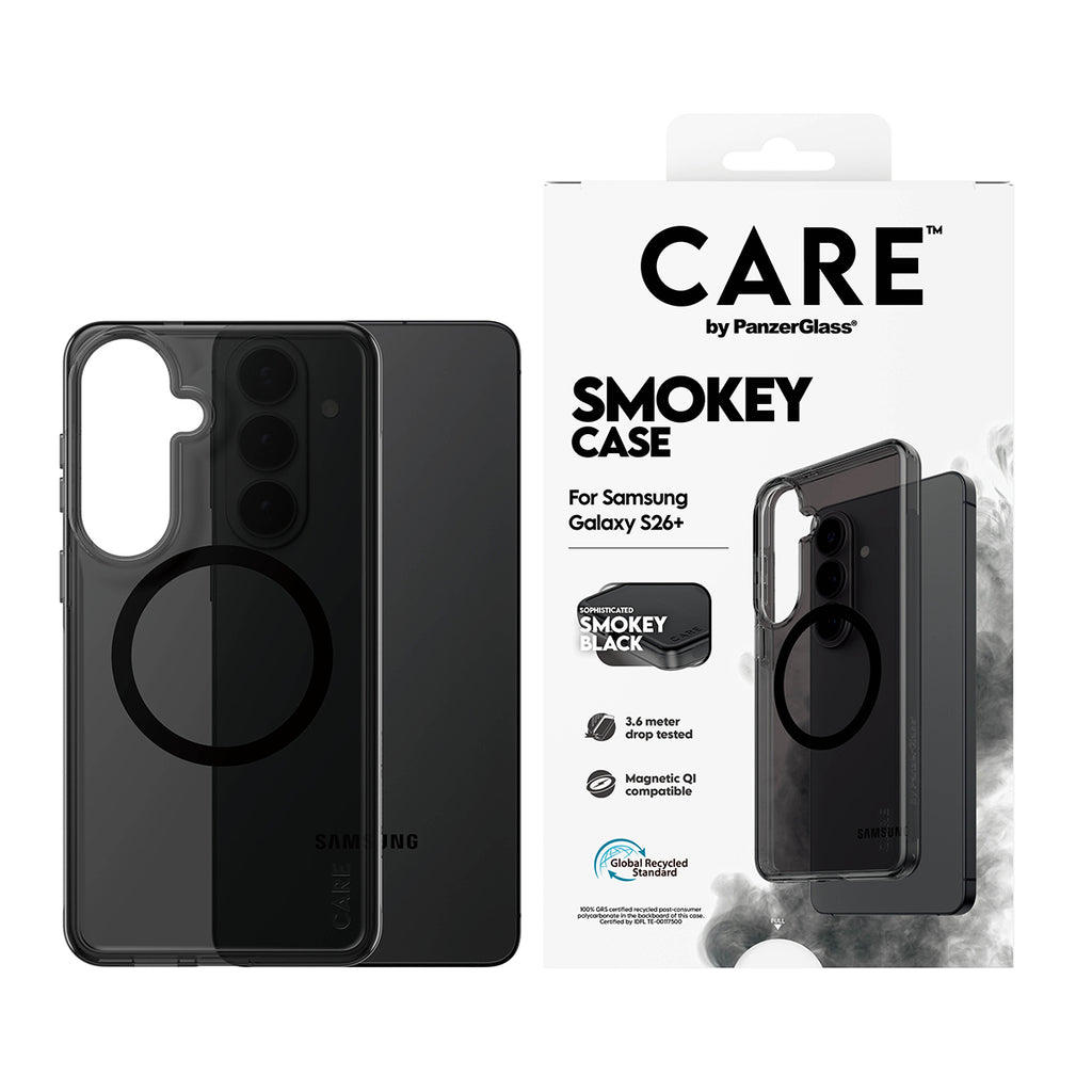 PanzerGlass CARE™ by ® Smokey Case w. Black Qi Samsung Galaxy S26+ coque de protection pour téléphones portables Housse Noir