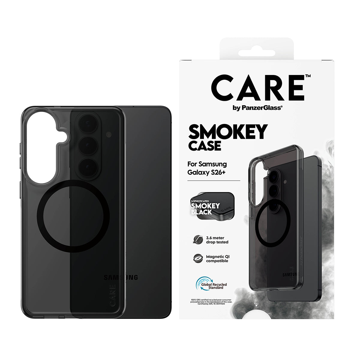 PanzerGlass CARE™ by ® Smokey Case w. Black Qi Samsung Galaxy S26+ coque de protection pour téléphones portables Housse Noir
