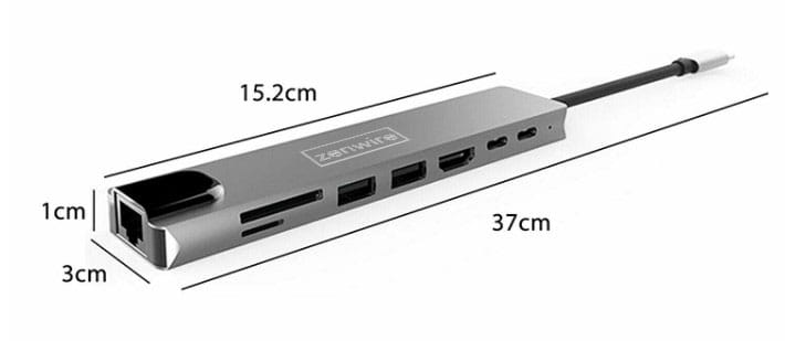 Adaptateur multiport 9-en-1 USB-C, HDMI, RJ45, Fast Ethernet et SD pour MacBook Air, Pro M1, M2, M3 et M4 - Zenwire BYL-2009