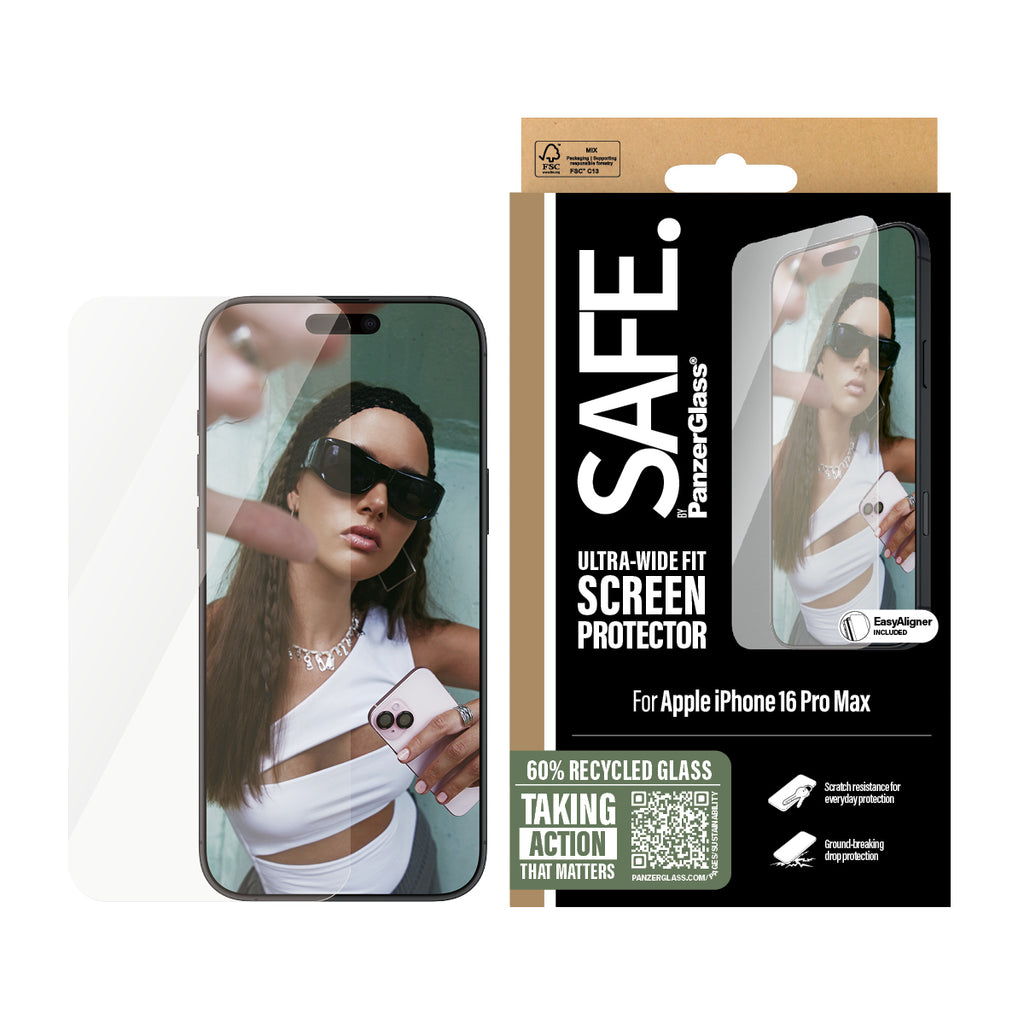 PanzerGlass SAFE. by ® Screen Protector iPhone 16 Pro Max | Ultra-Wide Fit Protection d'écran transparent Apple 1 pièce(s)