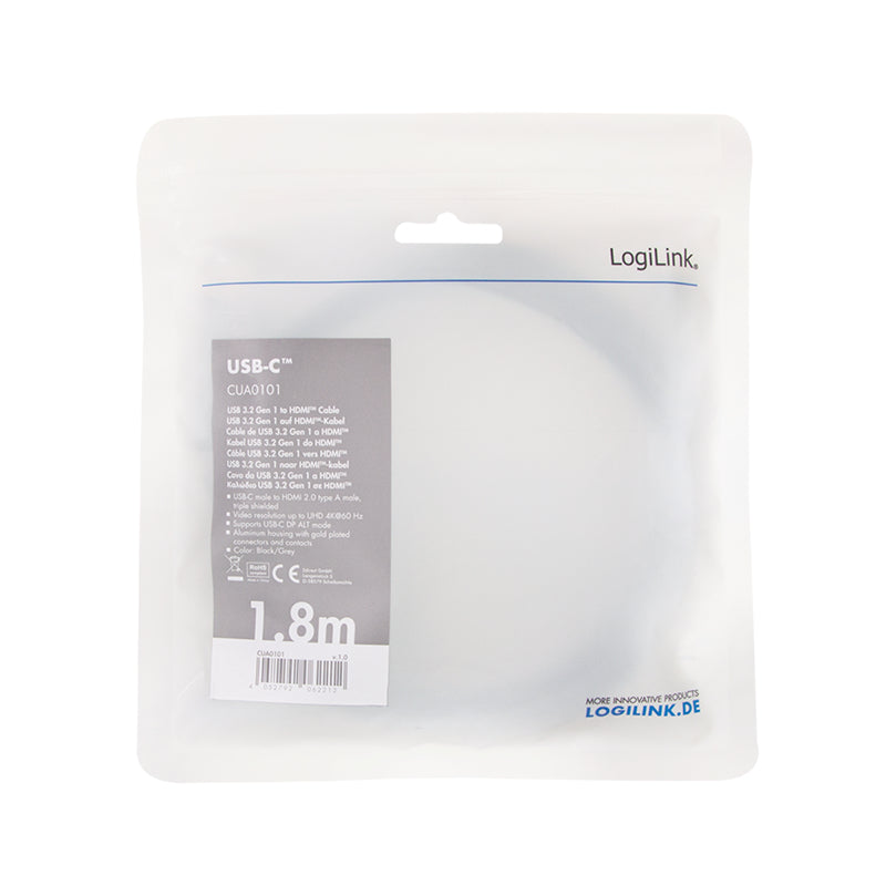 LogiLink CUA0101 changeur de genre de câble USB 3.2 Gen1 Type-C HDMI-A Noir, Gris