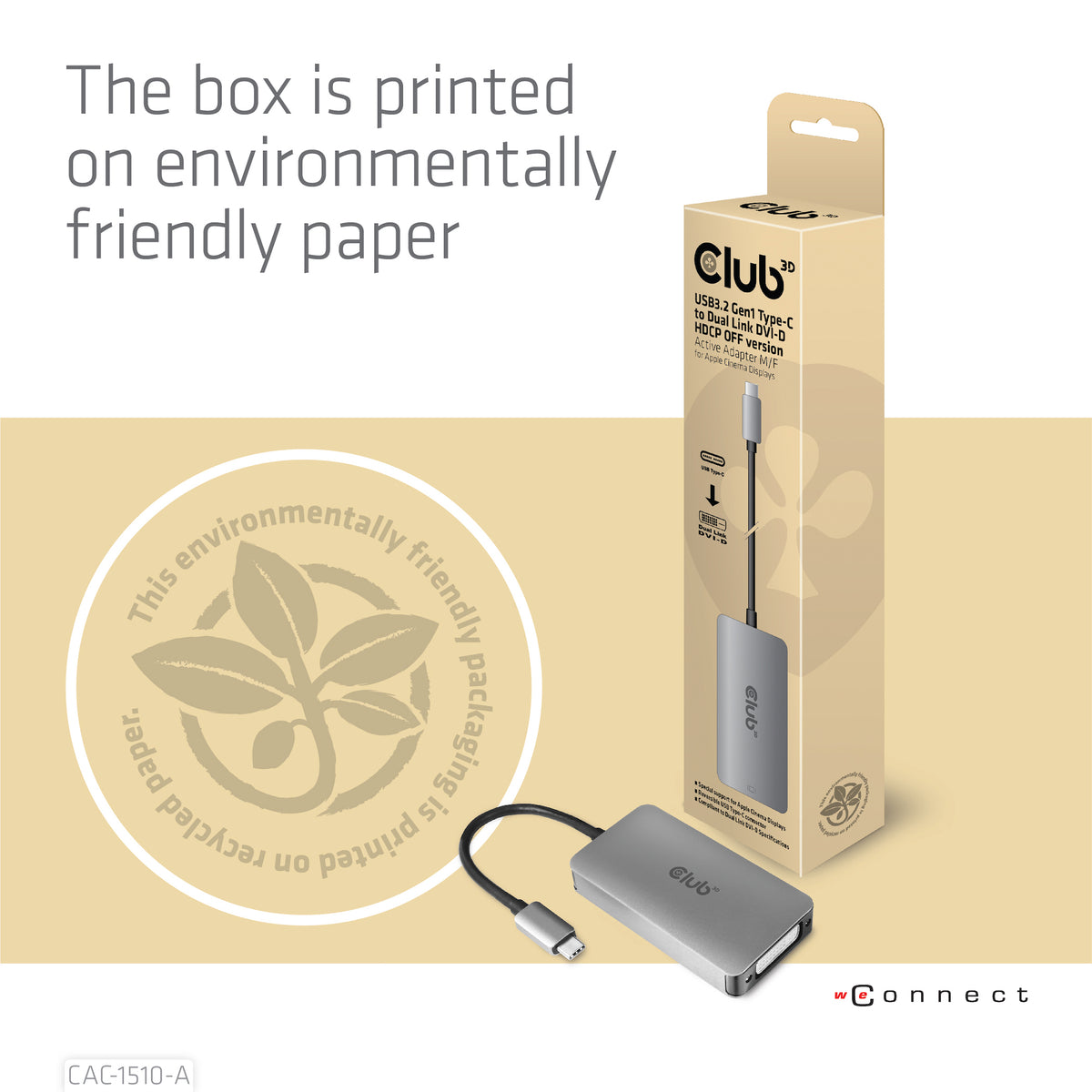 Club 3D CAC-1510-A USB-C til DVI-D aktiv videoadapter Grå