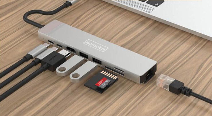 Adaptateur multiport 9-en-1 USB-C, HDMI, RJ45, Fast Ethernet et SD pour MacBook Air, Pro M1, M2, M3 et M4 - Zenwire BYL-2009