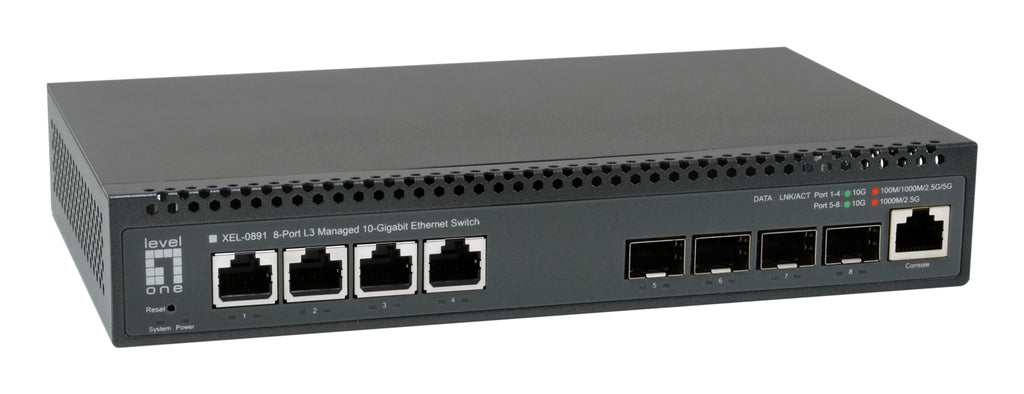 LevelOne XEL-0891 Switch Ethernet 10G Géré L3, 4 Ports RJ-45, Gris