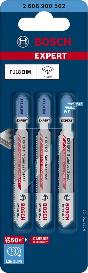 Bosch Bosch Expert T118 EHM Lames de scie sauteuse Carbone 3 pièce(s)