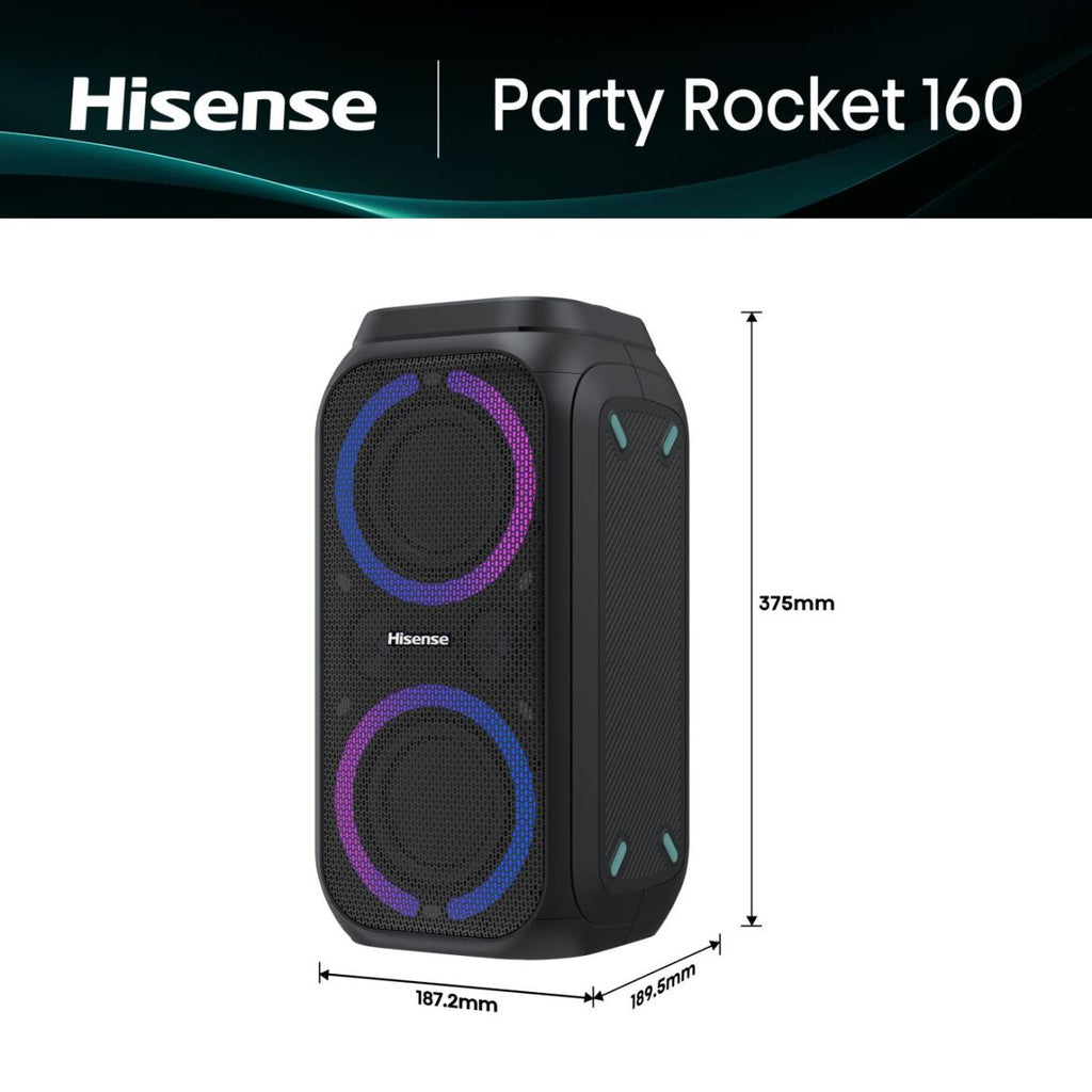 Hisense Party Rocket 160 Enceinte de Soirée, 160 W, Noir