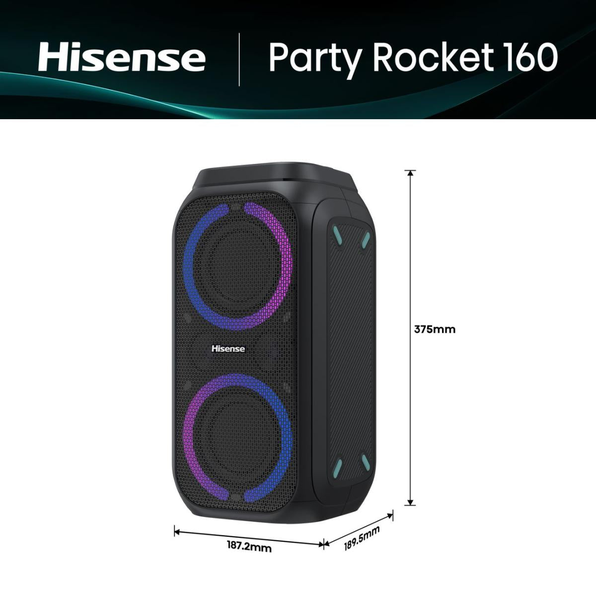 Hisense Party Rocket 160 Enceinte de Soirée, 160 W, Noir