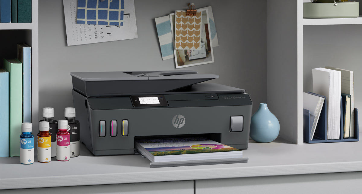 HP Smart Tank Plus 570 Imprimante Multifonction Couleur Sans Fil, Copieur et Scanner